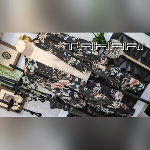 Tahari Sheer Black Floral Kimono Cover Up Cardigan SM-MD